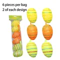 Easter striped foam egg ornaments set, 6 pieces per bag in yellow, orange and green colors - Yellow Orange Green Wrapped Style (F17053-B) / Set of 6