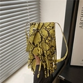 Neon yellow snakeskin mini crossbody bucket bag with fringe tassels and metal buckle - Yellow