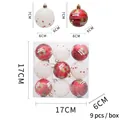 Set di 9 palline di Natale da 6cm con paillettes a stella e motivi di alberi rossi - Stile A-Albero di Natale Rosso E Motivo Stella Bianca
