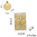 Set de seis bolas de Navidad doradas de 6cm con copos de nieve blancos en su caja - Patrón de Diamante (6TC6--H508) / Juego de 6 / Amarillo Transparente