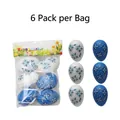 Ostereier-Set mit 6 blau-weißen Blumen-Hängeeiern in einer Klarsichtverpackung - Blau Weißer Blumenstil (061-6) / 6er Set
