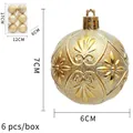 Gouden kerstballen van 6cm met reliëf en bloemmotieven in een set van 6 stuks voor decor - Goud