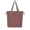 Minimalistische grau-rosa Tragetasche mit gestreiften Griffen und Logo auf weißem Grund - Rosa