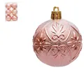 Roze kerstballen 6cm set met reliëf bloemmotieven voor kerstboom decoratie set - Roségoud