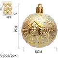 Set di 6 palline di Natale da 6cm in oro champagne con rilievi di case e luna decorativi - Oro