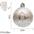 Set di 6 palline di Natale argento 6cm con rilievi di case e scene invernali - Argento