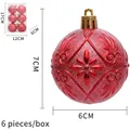 Set van 6 rode kerstballen met reliëf bloemmotief verpakt in een transparante doos - Rood
