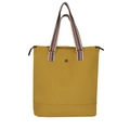 Minimalist yellow tote bag with tricolor striped handles and drawstring closure - Dark Yellow