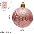 Palline di Natale rosa con rilievo casa 3D, diametro 6 cm, set da 6 pezzi per box - Oro rosa