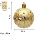 6cm gold Christmas ornament ball with star pattern in a pack of 6 for holiday tree decor - Gold