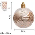 Set di 6 palline di Natale 6cm color champagne con rilievi di fiocchi di neve e casette - Champagne