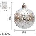 Silver 6cm Christmas ball ornaments with embossed star pattern, set of 6 decorative spheres - Silver