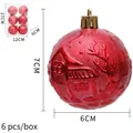 Boule de Noël rouge 6cm avec motifs de maison en relief et attaches dorées - Lot de 6 / Rouge
