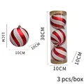 Set of 3 red and white striped 10cm Christmas pumpkin balls with glitter in packaging - 10cm Red & White Spiral 3pcs (10BC3-H19)