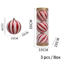 Red and white striped Christmas ball set, 3 pcs per box with size 10cm measurements - 10cm Red & White Pumpkin 3pcs (10ZDC3)