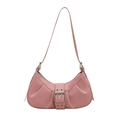 Rosa sichelförmige Schultertasche mit Faltenleder-Textur und silberner Schnalle - Rosa