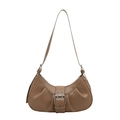 Minimalistische braune Hobo-Tasche aus plissiertem PU-Leder mit Schnallenverzierung - Khaki