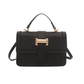 Borsa a tracolla classica nera in stile pelle con chiusura dorata e manico superiore - Nero