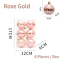 Set of 6 rose gold Christmas ball ornaments with white grid lines for tree decoration - Geometric Circle Rose Gold