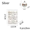 Set of 6 silver Christmas balls with white grid texture, 6cm diameter ornaments - Circle Pattern Silver