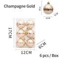 Champagne gold Christmas ball set with white grid texture, 6cm diameter, pack of 6 - Circle Pattern Champagne