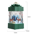 Green Christmas lantern light with deer snow scene print and gold bow tie top, 12cm - Green