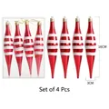 4er-Pack rot-weiß gestreifte Eiszapfen-Weihnachtsanhänger mit Glitzer, 16cm Höhe - 4er-Set / Rot