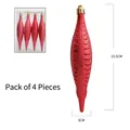 Set de 4 colgantes de Navidad rojos mate con textura en espiral y ganchos dorados, 15,5 cm - Rojo