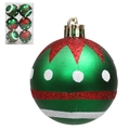 Set palline di Natale verdi 6cm con zigzag glitterati rossi e pois bianchi - Puntini Bianchi Verdi (s15)