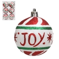 Pallina di Natale bianca 6cm con glitter rossi verdi e motivo con scritta JOY - 6 Cm Rosso E Bianco Joy (s18) / 6cm