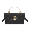 Mini-Handtasche in Schwarz mit Glitzer-Klappe und goldenem M-Logo für festliche Anlässe - Schwarz