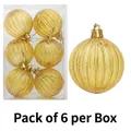 Set di 6 palline di Natale dorate con strisce glitterate in confezione trasparente - Specifica Predefinita / Oro