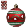 Boules de Noël rouges de 6cm avec rayures pailletées vertes et motifs blancs - Pois Blancs Rouges (s23)