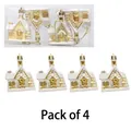 Set of 4 white and gold Christmas house ornaments with snowy glitter finish for tree - Gold