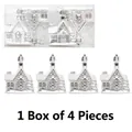 Set of 4 silver Christmas tree house ornaments with white glitter snow finish - Silver