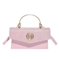 Chic pink leather handbag with sparkling rhinestones and a gold M buckle finish - Pink