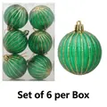 Set di 6 palline di Natale verdi con strisce glitterate dorate e anello per appenderle - Specifica Predefinita / Verde