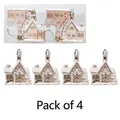 Set of 4 champagne gold Christmas house ornaments with snowy glitter finish for tree - Champagne