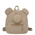Versatile beige corduroy bucket crossbody bag with bear ears and round coin pouch - Khaki