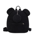 Black corduroy mini backpack with cute bear ears and matching round coin purse detail - Black