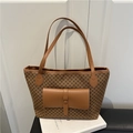 Borsa tote marrone a pois da donna con tasca in pelle e spallacci regolabili - Marrone