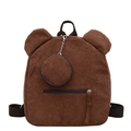 Deep brown corduroy cartoon backpack with round ears and matching coin purse charm - Brown