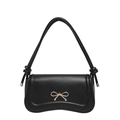Chic black flap crossbody bag featuring a golden bow accent and knotted shoulder straps - Black