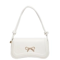 Minimalist white shoulder bag featuring a sweet golden bow buckle and knotted strap design - White