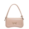 Elegant beige bow shoulder bag with sleek curved bottom and metallic bow decoration - Khaki