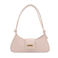 Minimalistische beige Leder-Baguette-Tasche mit Goldverschluss und geknoteten Riemen - Weiß