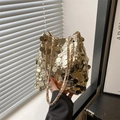 Golden sequin bucket bag with metallic chain strap for women party evening fashion - Gold