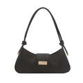 Minimalistische schwarze Baguette-Tasche aus mattem Leder mit goldener Schnalle und Knotengurt - Schwarz