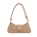 Elegant apricot PU leather baguette bag with magnetic gold buckle and knotted shoulder strap - Khaki