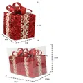 Set of two red glitter Christmas gift box ornaments with festive bow and white lace trim - 8x8x11.5cm / Large Size Red